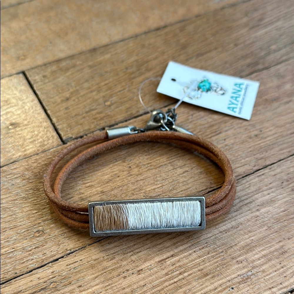 New artisan South African conservation kudu hair three strap leather bracelet